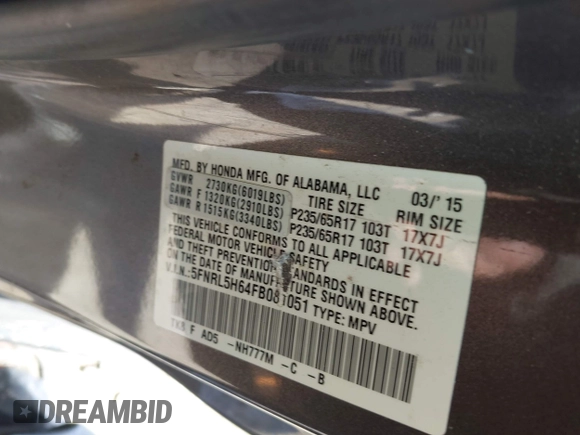 2015 Honda Odyssey EX-L z VIN 5FNRL5H64FB081051, wystawiony jako IAAI lot #42006508 z przebiegiem 154 923 mil mil oraz . Historia ofert i sprzedaży dostępna na DreamBid. Obrazek 9.