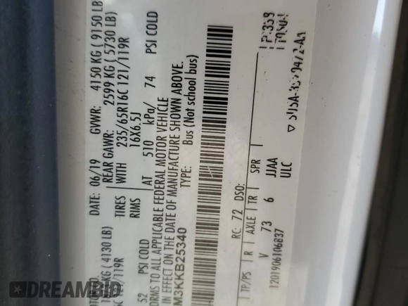 2019 Ford Transit Passenger XL with VIN 1FBAX2CM3KKB25340, listed as a Copart auction lot 47473935 with 190,956 mi miles and Salvage title. Bid and sale history available at DreamBid. Image 15.