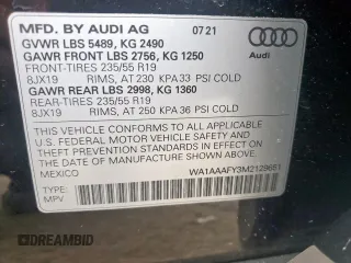 2021 Audi Q5 Premium with VIN WA1AAAFY3M2129651, listed as a Copart auction lot 58509405 with 23,567 mi miles and Clean title. Bid and sale history available at DreamBid. Image 13.