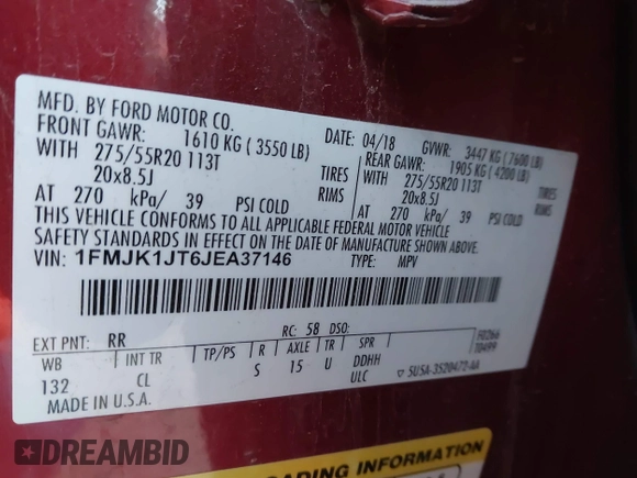 2018 Ford Expedition Max XLT with VIN 1FMJK1JT6JEA37146, listed as a IAAI auction lot 41116736 with 123,959 mi miles and . Bid and sale history available at DreamBid. Image 9.