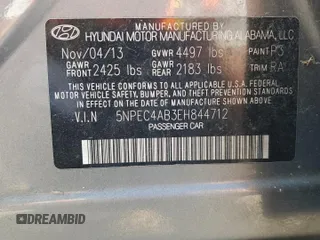 2014 Hyundai Sonata Limited with VIN 5NPEC4AB3EH844712, listed as a Copart auction lot 52318115 with 106,817 mi miles and Clean Title. Bid and sale history available at DreamBid. Image 12.