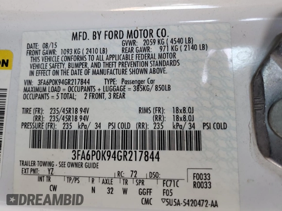 2016 Ford Fusion Titanium with VIN 3FA6P0K94GR217844, listed as a Copart auction lot 62210495 with 231,350 mi miles and Clean title. Bid and sale history available at DreamBid. Image 12.