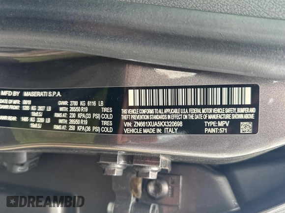 2019 Maserati Levante с VIN ZN661XUA5KX320698, выставлен на аукционе Copart как лот 50999265 с пробегом 70 068 миль миль и Чистый • Clean title. История ставок и продаж доступна на DreamBid. Изображение 10.