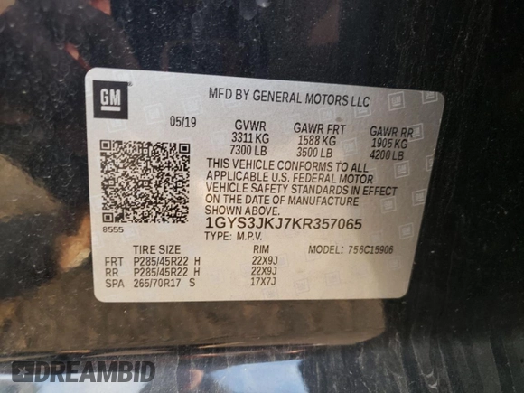2019 Cadillac Escalade ESV Premium Luxury z VIN 1GYS3JKJ7KR357065, wystawiony jako Copart lot #78227034 z przebiegiem 138 296 mil mil oraz Szkoda całkowita • Salvage title. Historia ofert i sprzedaży dostępna na DreamBid. Obrazek 16.