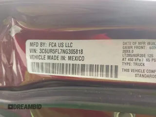 2022 Ram 2500 Laramie с VIN 3C6UR5FL7NG305818, выставлен на аукционе IAAI как лот 42291195 с пробегом 59 548 миль миль и . История ставок и продаж доступна на DreamBid. Изображение 9.