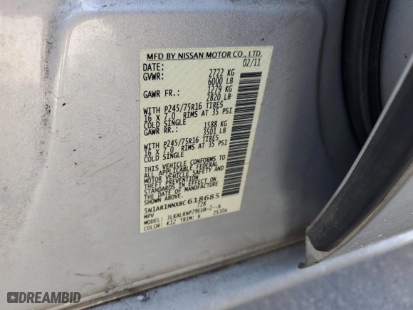 2011 Nissan Pathfinder Silver with VIN 5N1AR1NNXBC618685, listed as a Copart auction lot 48965615 with 112,150 mi miles and Salvage Title. Bid and sale history available at carsss.com. Image 15.