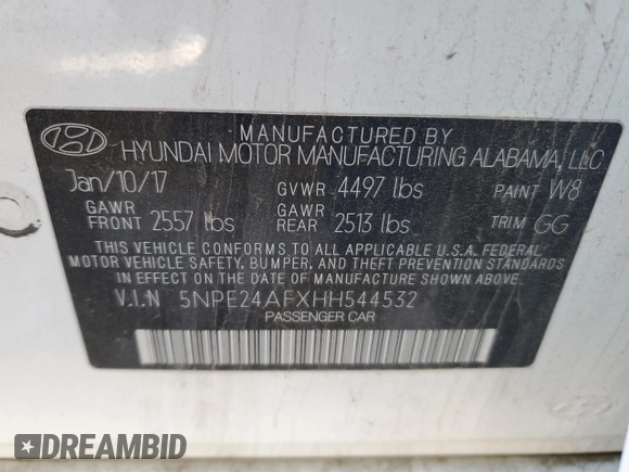 2017 Hyundai Sonata SE with VIN 5NPE24AFXHH544532, listed as a Copart auction lot 87716015 with 92,091 mi miles and Salvage Title. Bid and sale history available at DreamBid. Image 13.
