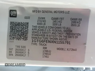 2022 GMC Canyon 4WD AT4 w/Leather with VIN 1GTG6FENXN1155791, listed as a Copart auction lot 59262514 with 31,303 mi miles and Salvage Title. Bid and sale history available at carsss.com. Image 12.