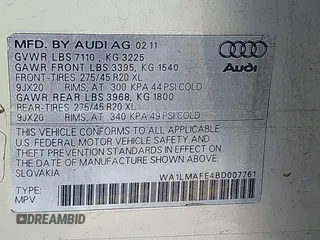 2011 Audi Q7 Premium Plus with VIN WA1LMAFE4BD007761, listed as a IAAI auction lot 42226878 with 171,005 mi miles and . Bid and sale history available at DreamBid. Image 9.