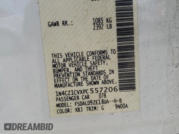 2023 Nissan LEAF SV Plus with VIN 1N4CZ1CVXPC557206, listed as a Copart auction lot 46681545 with 61,179 mi miles and Salvage Title. Bid and sale history available at DreamBid. Image 14.
