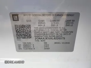 2020 Chevrolet Equinox LT with VIN 2GNAXJEVXL6226575, listed as a IAAI auction lot 41575293 with 43,601 mi miles and . Bid and sale history available at DreamBid. Image 9.