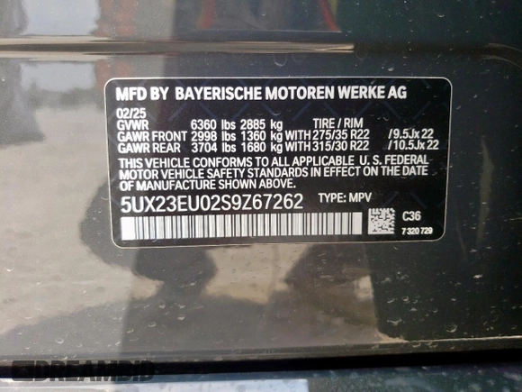 2025 BMW X5 xDrive40i z VIN 5UX23EU02S9Z67262, wystawiony jako Copart lot #56757915 z przebiegiem 2 538 mil mil oraz Szkoda całkowita • Salvage title. Historia ofert i sprzedaży dostępna na DreamBid. Obrazek 13.