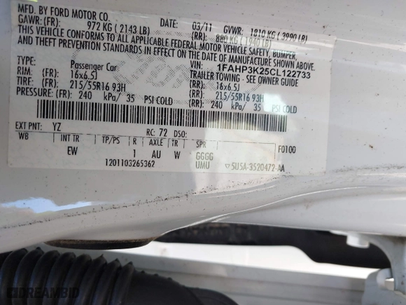 2012 Ford Focus SE with VIN 1FAHP3K25CL122733, listed as a IAAI auction lot 41836880 with 125,439 mi miles. Bid and sale history available at carsss.com. Image 9.