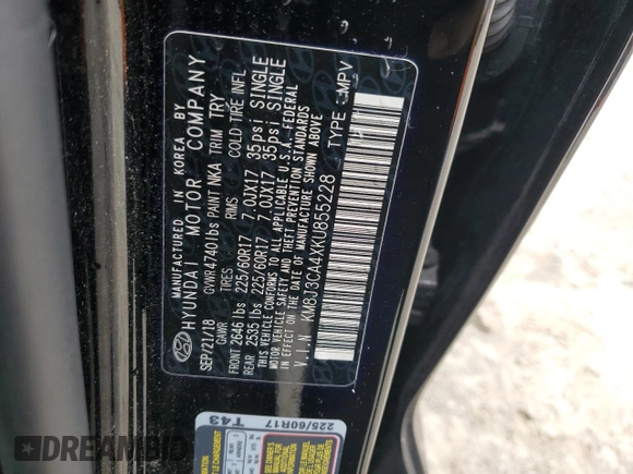 2019 Hyundai Tucson Value with VIN KM8J3CA4XKU855228, listed as a Copart auction lot 53317455 with 60,760 mi miles and Salvage title. Bid and sale history available at DreamBid. Image 13.