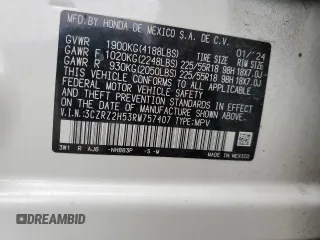 2024 Honda HR-V Sport z VIN 3CZRZ2H53RM757407, wystawiony jako Copart lot #54788665 z przebiegiem 15 933 mil mil oraz Szkoda całkowita • Salvage title. Historia ofert i sprzedaży dostępna na DreamBid. Obrazek 13.