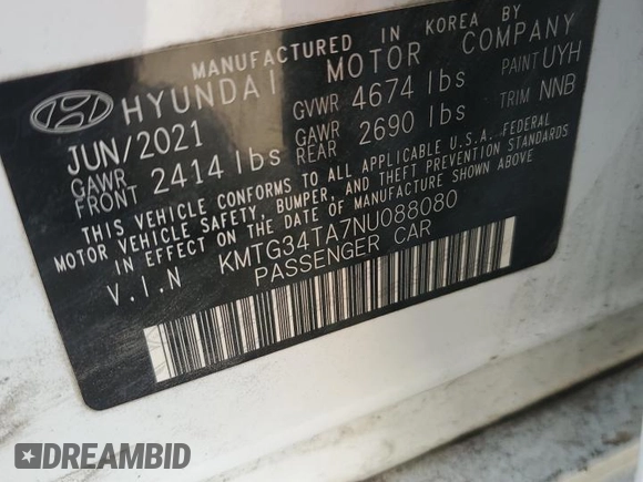 2022 Genesis G70 2.0T with VIN KMTG34TA7NU088080, listed as a Copart auction lot 66758814 with 100,760 mi miles and Salvage Title. Bid and sale history available at carsss.com. Image 12.