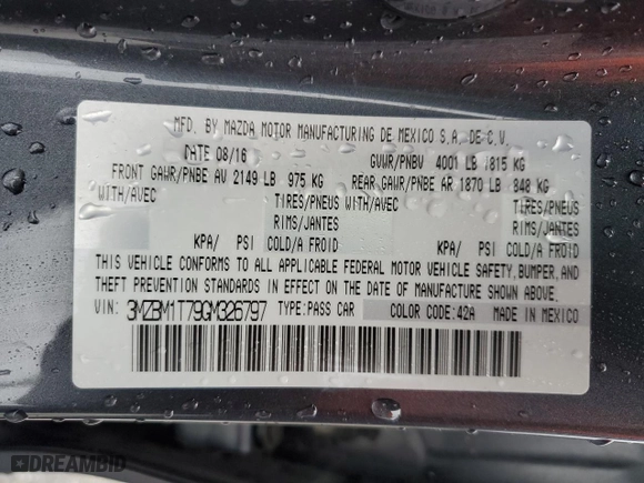 2016 Mazda Mazda3 i Sport with VIN 3MZBM1T79GM326797, listed as a Copart auction lot 48970275 with NaN miles and Salvage Title. Bid and sale history available at carsss.com. Image 15.
