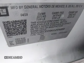 2019 Chevrolet Silverado 1500 LT with VIN 3GCUWCED5KG204899, listed as a IAAI auction lot 41435580 with 50,011 mi miles and . Bid and sale history available at DreamBid. Image 9.