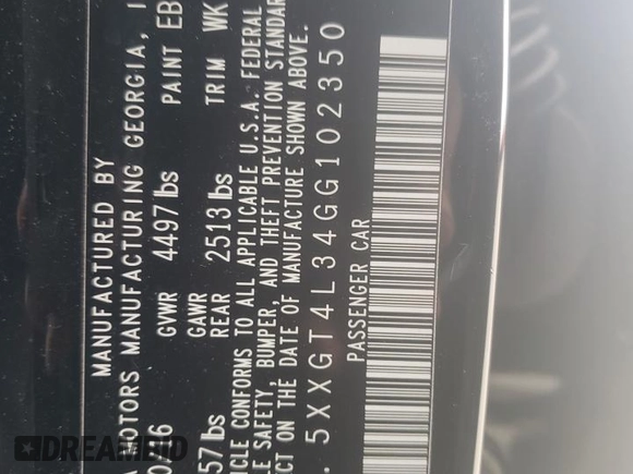2016 Kia Optima LX with VIN 5XXGT4L34GG102350, listed as a Copart auction lot 44773335 with 134,464 mi miles and Salvage Title. Bid and sale history available at carsss.com. Image 14.