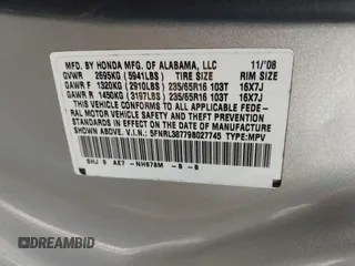 2009 Honda Odyssey EX-L с VIN 5FNRL38779B027745, выставлен на аукционе IAAI как лот 42382900 с пробегом 157 118 миль миль и . История ставок и продаж доступна на DreamBid. Изображение 9.