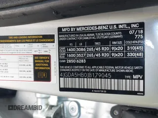 2018 Mercedes-Benz GLE 350 with VIN 4JGDA5HB0JB179045, listed as a IAAI auction lot 41386930 with Not Provided miles and . Bid and sale history available at DreamBid. Image 9.