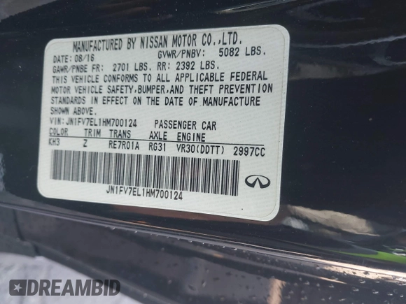 2017 Infiniti Q60 Red Sport 400 with VIN JN1FV7EL1HM700124, listed as a IAAI auction lot 41789570 with 140,841 mi miles and . Bid and sale history available at carsss.com. Image 9.