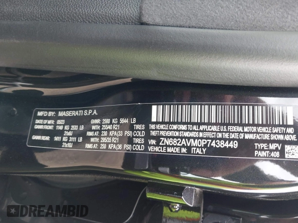 2023 Maserati Grecale Modena z VIN ZN682AVM0P7438449, wystawiony jako IAAI lot #42194029 z przebiegiem Nie podano mil oraz . Historia ofert i sprzedaży dostępna na DreamBid. Obrazek 9.