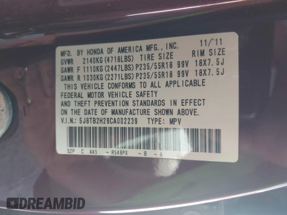 2012 Acura RDX с VIN 5J8TB2H29CA002239, выставлен на аукционе IAAI как лот 42736301 с пробегом 104 066 миль миль и . История ставок и продаж доступна на DreamBid. Изображение 9.