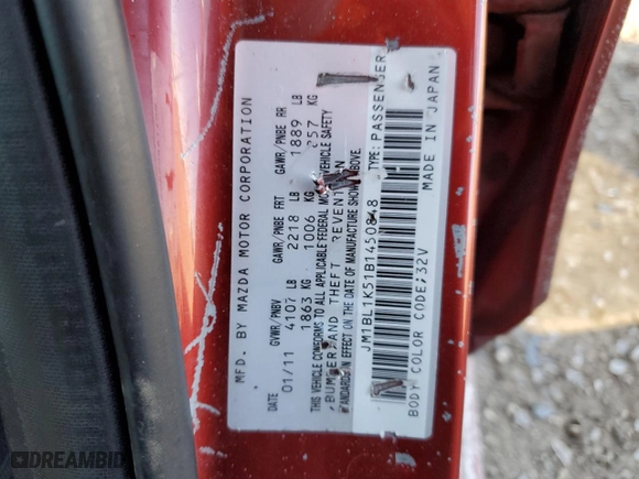 2011 Mazda Mazda3 s Sport with VIN JM1BL1K51B1450848, listed as a Copart auction lot 42530755 with 235,047 mi miles and Salvage Title. Bid and sale history available at carsss.com. Image 13.