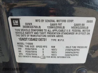 2006 Chevrolet TrailBlazer LS with VIN 1GNDT13S462136731, listed as a IAAI auction lot 41834557 with 217,409 mi miles. Bid and sale history available at carsss.com. Image 9.