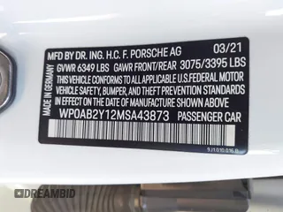 2021 Porsche Taycan 4S z VIN WP0AB2Y12MSA43873, wystawiony jako IAAI lot #41703233 z przebiegiem 24 452 mil mil oraz . Historia ofert i sprzedaży dostępna na DreamBid. Obrazek 9.