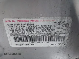 2009 Mitsubishi Outlander SE z VIN JA4MT31W89Z003101, wystawiony jako IAAI lot #41487678 z przebiegiem 90 226 mil mil oraz . Historia ofert i sprzedaży dostępna na DreamBid. Obrazek 9.