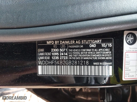 2016 Mercedes-Benz E-Class E 350 Sport with VIN WDDHF5KB2GB281218, listed as a IAAI auction lot 41868737 with 118,554 mi miles. Bid and sale history available at carsss.com. Image 9.