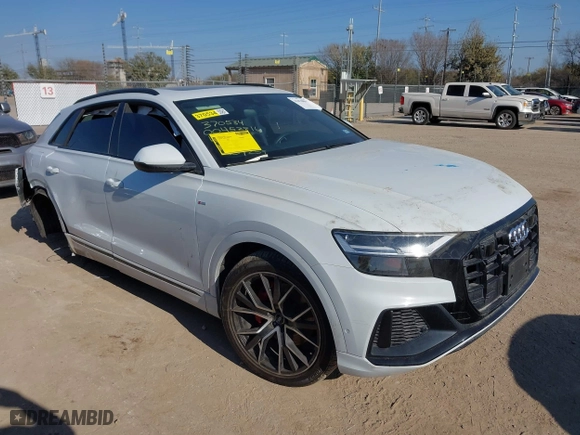 2019 Audi Q8 Premium Plus with VIN WA1EVAF10KD004259, listed as a IAAI auction lot 41670897 with 73,265 mi miles. Bid and sale history available at carsss.com. Image 1.