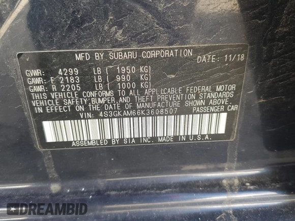 2019 Subaru Impreza Special Sports with VIN 4S3GKAM66K3608507, listed as a Copart auction lot 55732915 with 102,335 mi miles and Salvage title. Bid and sale history available at DreamBid. Image 12.