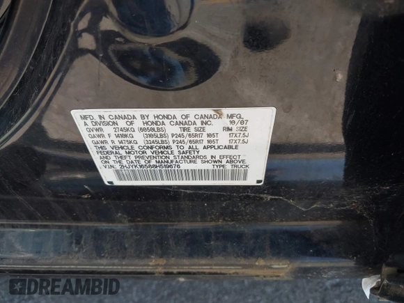 2008 Honda Ridgeline RTL with VIN 2HJYK16588H519676, listed as a IAAI auction lot 42561015 with 122,344 mi miles and . Bid and sale history available at DreamBid. Image 9.