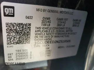 2022 Chevrolet Silverado 1500 RST with VIN 1GCUDEED2NZ519505, listed as a Copart auction lot 47746615 with 20,756 mi miles and Salvage Title. Bid and sale history available at DreamBid. Image 12.