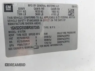 2011 GMC Yukon SLT with VIN 1GKS2CE03BR397395, listed as a IAAI auction lot 41813501 with 220,443 mi miles. Bid and sale history available at carsss.com. Image 9.