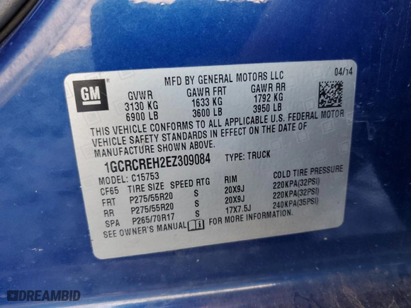 2014 Chevrolet Silverado 1500 LT with VIN 1GCRCREH2EZ309084, listed as a Copart auction lot 46279415 with 227,694 mi miles and Salvage Title. Bid and sale history available at carsss.com. Image 12.