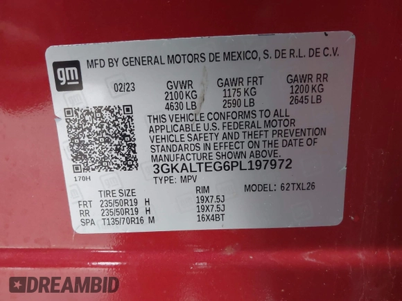 2023 GMC Terrain SLE with VIN 3GKALTEG6PL197972, listed as a IAAI auction lot 41468506 with Not Provided miles and . Bid and sale history available at carsss.com. Image 9.