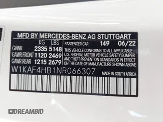 2022 Mercedes-Benz C 300 with VIN W1KAF4HB1NR066307, listed as a IAAI auction lot 41535720 with 18,889 mi miles and . Bid and sale history available at DreamBid. Image 9.