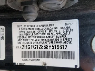 2008 Honda Civic Cpe EX with VIN 2HGFG12868H519612, listed as a Copart auction lot 54529245 with 151,460 mi miles and Salvage Title. Bid and sale history available at carsss.com. Image 13.