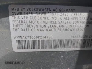 2006 Volkswagen Passat Value Edition z VIN WVWAK73C06P214788, wystawiony jako IAAI lot #40056548 z przebiegiem 170 758 mil mil oraz . Historia ofert i sprzedaży dostępna na DreamBid. Obrazek 9.