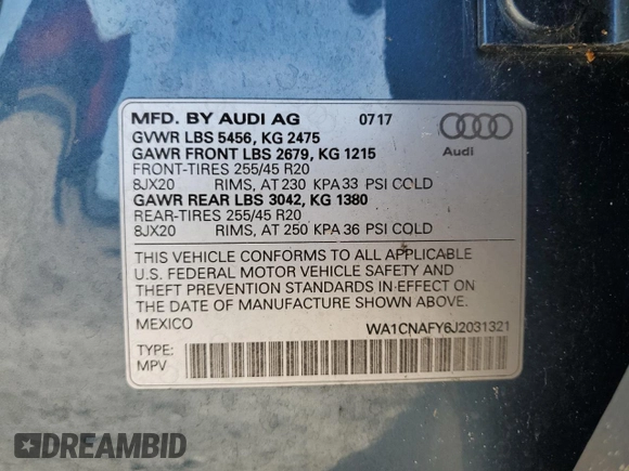 2018 Audi Q5 Prestige with VIN WA1CNAFY6J2031321, listed as a Copart auction lot 87086044 with 76,315 mi miles and Non repairable. Bid and sale history available at DreamBid. Image 13.