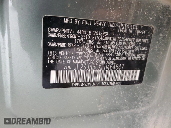 2015 Subaru Forester 2.5i с VIN JF2SJABCXFH464847, выставлен на аукционе Copart как лот 56289755 с пробегом 114 407 миль миль и Списание • Salvage title. История ставок и продаж доступна на DreamBid. Изображение 13.