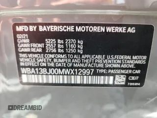 2021 BMW 5 Series 530i xDrive with VIN WBA13BJ00MWX12997, listed as a Copart auction lot 60900435 with 55,064 mi miles and Salvage title. Bid and sale history available at DreamBid. Image 12.