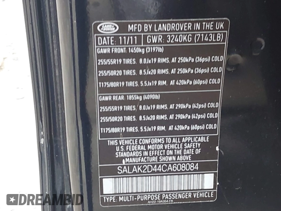 2012 Land Rover LR4 Lux with VIN SALAK2D44CA608084, listed as a IAAI auction lot 41570363 with 133,869 mi miles and . Bid and sale history available at DreamBid. Image 9.