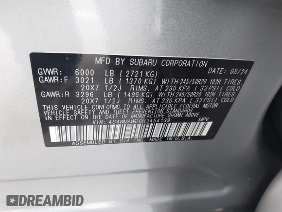 2024 Subaru Ascent Touring z VIN 4S4WMAWD0R3454139, wystawiony jako IAAI lot #41471310 z przebiegiem 196 mil mil oraz . Historia ofert i sprzedaży dostępna na DreamBid. Obrazek 9.