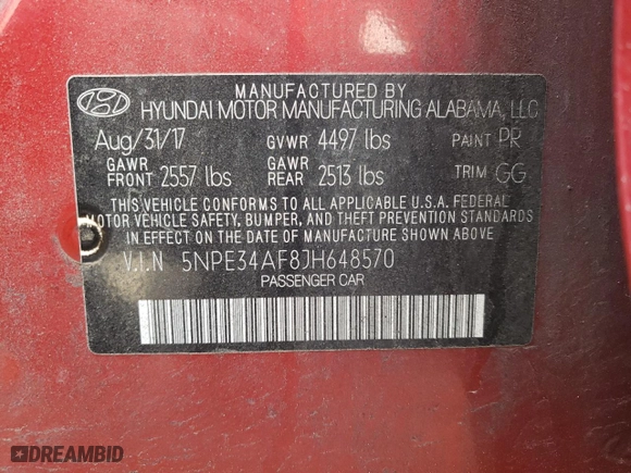 2018 Hyundai Sonata SEL with VIN 5NPE34AF8JH648570, listed as a Copart auction lot 46742605 with 134,490 mi miles and Salvage Title. Bid and sale history available at carsss.com. Image 14.