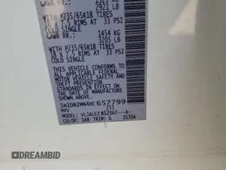 2017 Nissan Pathfinder SV z VIN 5N1DR2MN4HC657799, wystawiony jako Copart lot #58444065 z przebiegiem 90 473 mil mil oraz Szkoda całkowita • Salvage title. Historia ofert i sprzedaży dostępna na DreamBid. Obrazek 14.